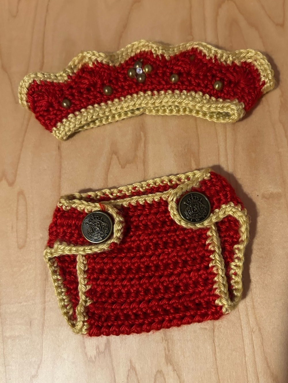 Red and Gold Crochet Diaper Cover Set for Kids